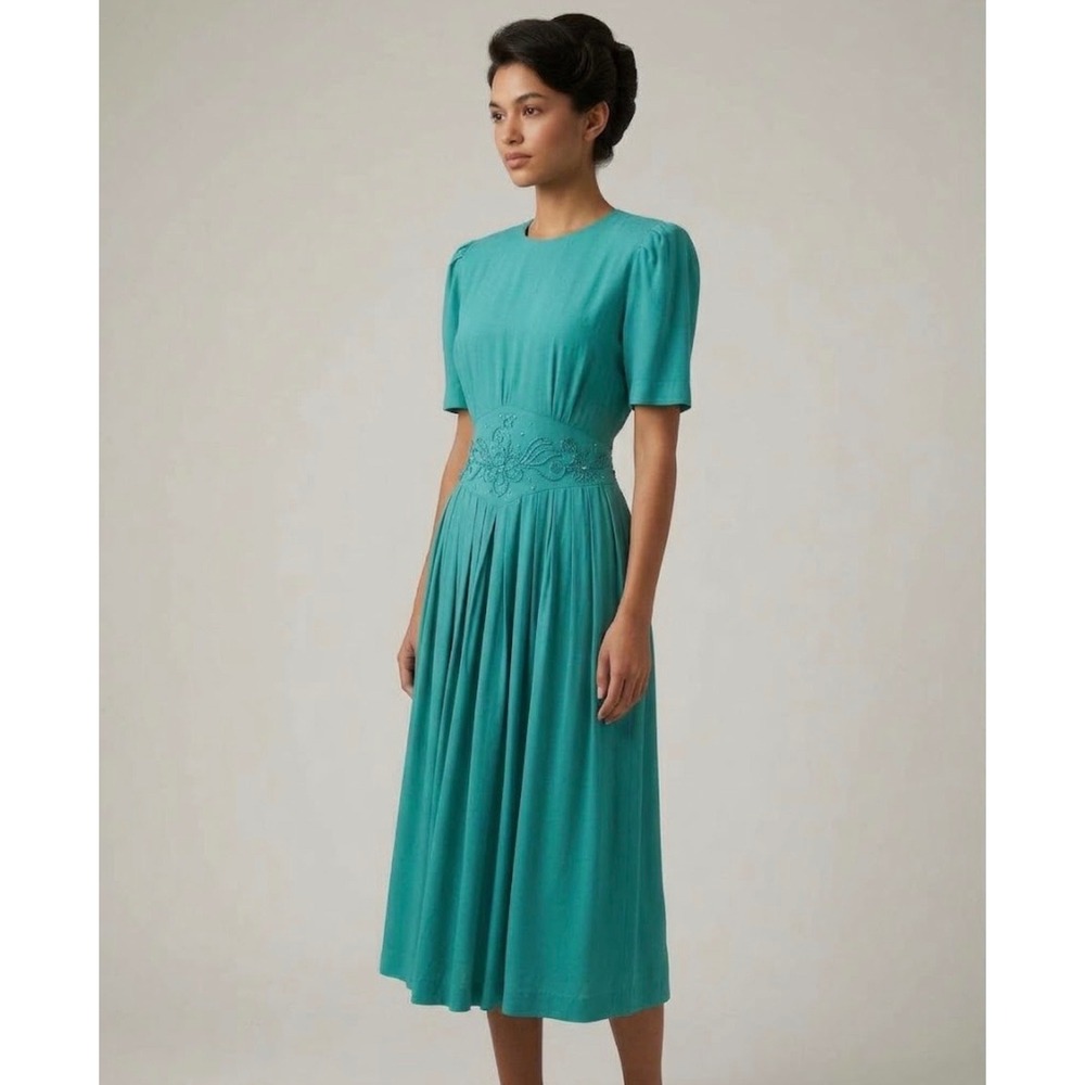 Miss Dorby VTG Embroidered Beaded Retro Prairie Rayon Midi Maxi Dress fits SzM